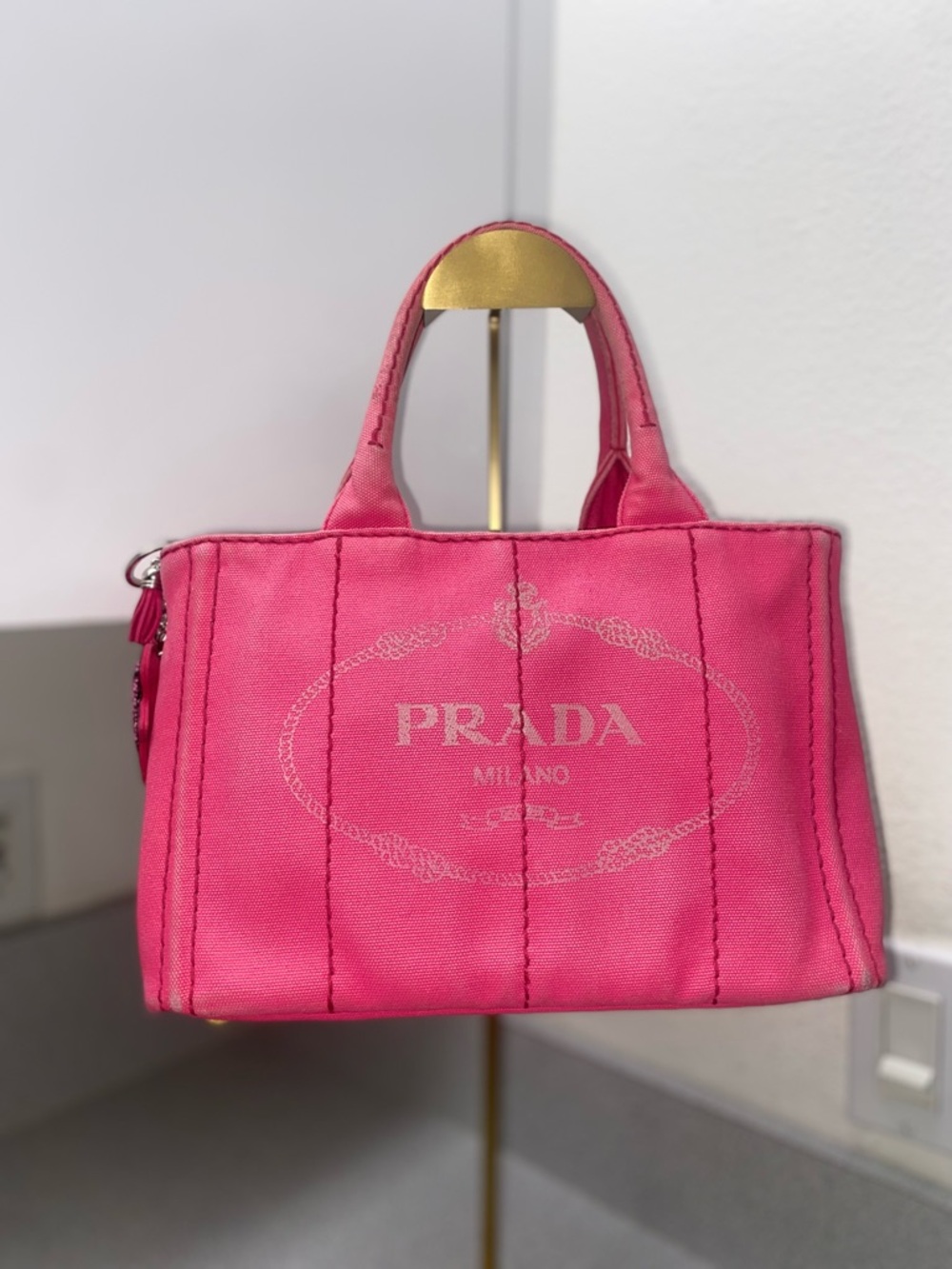 Prada Canapa Pink Canvas Mini Tote Bag With Unbranded Strap GUC - Picture 3 of 15